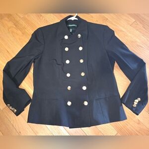 RALPH LAUREN MILITARY Black Double-Breasted Jacket BLAZER Gold Buttons SIZE 10
